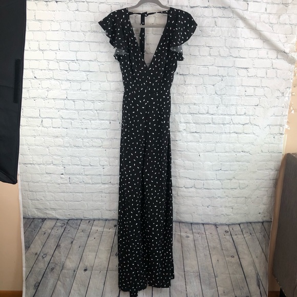 Lulus Fine Print Backless Jumpsuit- Flutter Sleeve - Picture 2 of 6